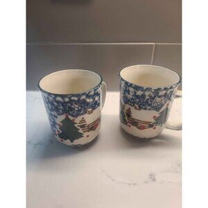 Tienshan cabin in the snow folk mugs 2